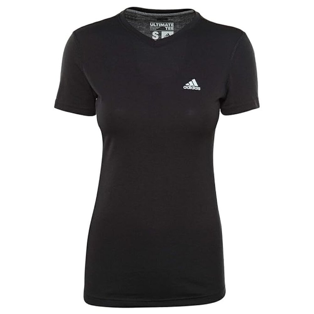 Adidas Women's Size Large Ultimate Short Sleeve V-Neck Black Tee NWOT